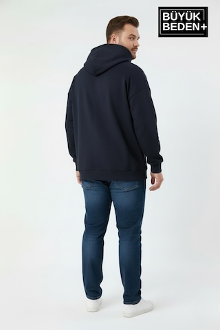 Süperlife Erkek Büyük Beden Ar Baskılı Kapüşonlu İnce Sweatshirt Spr26bsw963 Lacivert