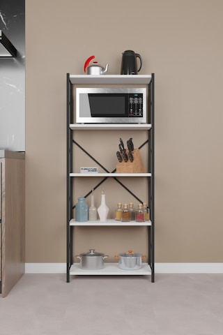 Metal Mutfak Rafı 5 Raflı Dekoratif Malzeme Dolabı Beyaz