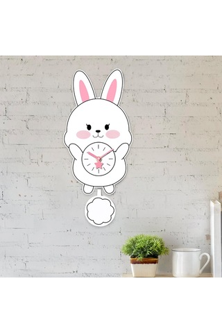 Homyl Tavşan Sarkaçlı Duvar Saati Sessiz Saat Akrilik Askılı Stil B