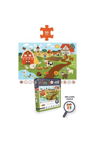 3'lü 50 Parça Ara Ve Bul Puzzle - Sihirli Unıcorn Ve Çiftlik Arkadaşları Ve Sonbahar Ormanı