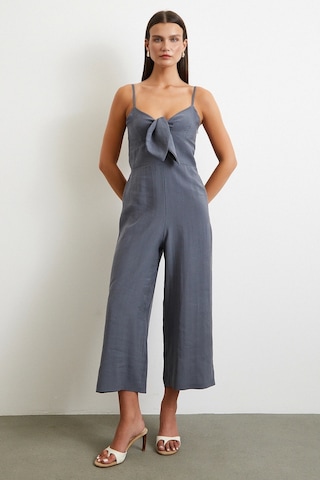 Fiyonklu Askılı Tulum Gri Gri