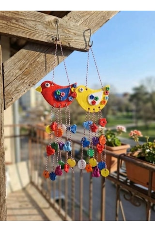 El Yapımı Sarı Kırmızı Balkon Bahçe Duvar Süsü
