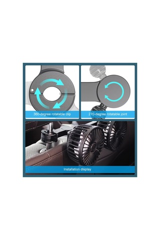 Araba Fan Çifte Kafa Usb Araba Soğutma Fanı Arka Koltuk Başlığı Fanı, Usb Fan 3 Gear 360 Derecelik Araba Kamyonu Suv İçin Ayarlanabilir