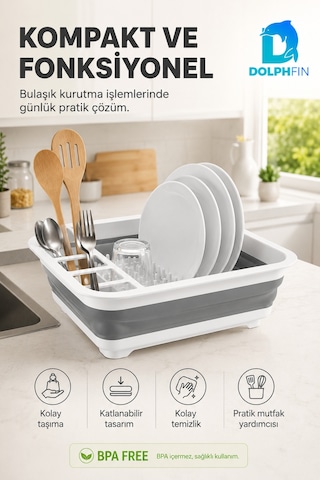 Katlanır Tabaklık Mutfak Hazırlık Servis Ve Düzen Bulaşıklık Beyaz - Gri