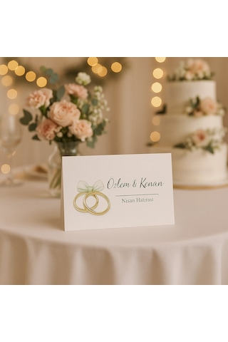 Nişan Yüzüklü Masa Kartı - Çift Yön Baskı - 11x16cm - İsme Özel - Nişan Kartı - Nikah Kartı
