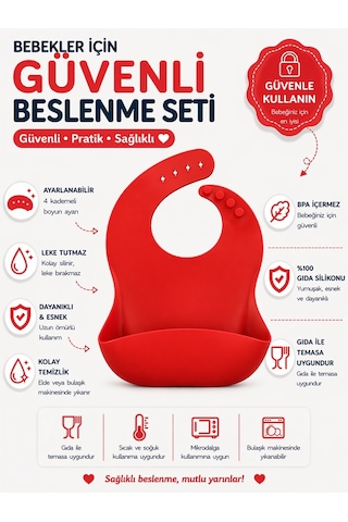 Jojobebek Çocuk Silikon Mama Önlüğü (KIRMIZI RENK)