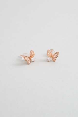 Minimal Kelebek 18 Ayar Rose Altın Kaplama Gümüş Küpe Rose