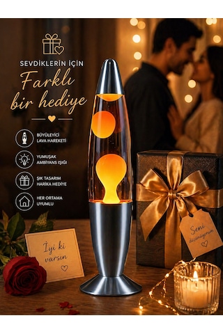 Dekoratif Ambiyans Oda Aydınlatması Turuncu Renkli Hareketli Lav Lambası Masa Ve Gece Lambası 41 Cm