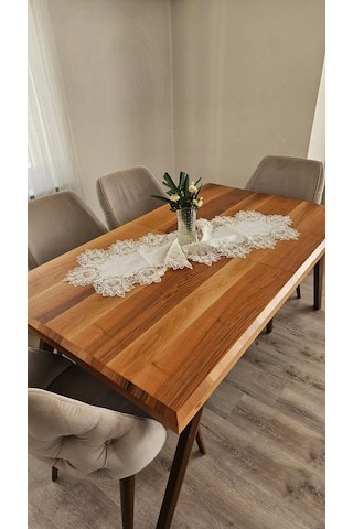 Çınar Desen Fransız Dantelli Keten Gardeya Lüks Runner