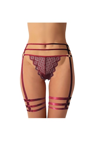 Kadın Jartiyer Görünümlü İpli Tanga String Paçalı Estetik 001
