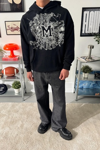 Flaw M Baskılı Hoodie-28671 Sİyah