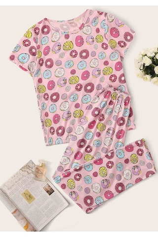 Merry See Kısa Kollu Alt Uzun Donut Baskılı Pijama Takımı 001