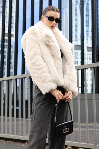 Bigdart5186 Kruvaze Peluş Kürk Kaban - Beyaz 001