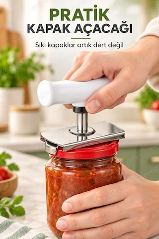 Metal Kavanoz Açacağı Plastik Kollu Pratik Kapak Açma Aparatı Beyaz