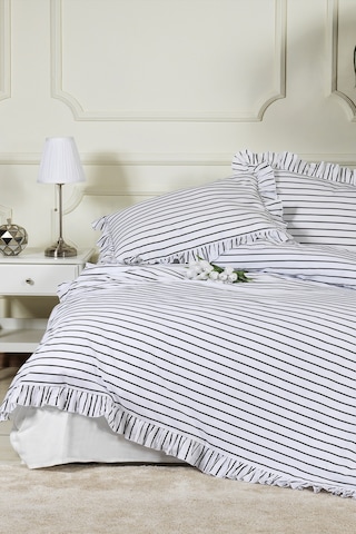 Elart Lara Nevresim Takımı Çift Kişilik Lastikli Çarşaf %100 Pamuk Ranforce Fırfırlı 200x220 Cm Siyah Siyah