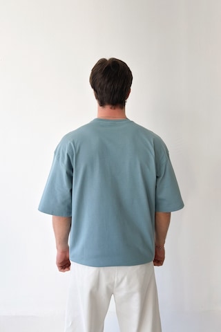 Flaw Saint Nakışlı Oversize Tişört-29519 Mavi