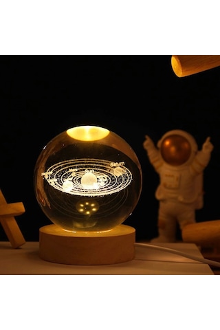 Gezegenler Temalı Ahşap Altlıklı Işıklı Cam Küre Diğer