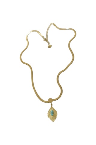 Kadın Çelik Firuze Yaprak Kolye Altın Renk Çelik
