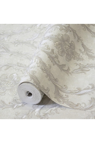 Adawall Timeless Bloom Design Wallpaper - Damask Desen Rococo 1401-3/15, Gri, Krem, 1.06x15.6m - 16.5m² Çok Renkli