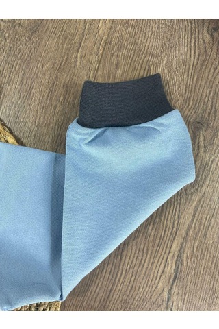 Teddy Ayıcık Baskılı Kapüşonlu Renkli Kol Detaylı Erkek Bebek Takım Koyu Füme