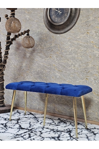 Zafir Gold Metal Yeşil Oturaklı Sivriltme Ayaklı Babyface Puf & Bench & Oturak Mavi