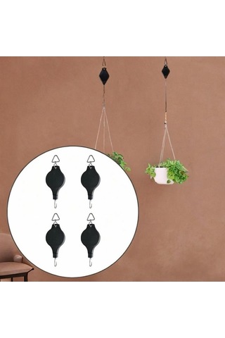 Pazly Siyah Homyl Makaralı Bitki Sepeti Askılı 4 Adet Çiçek Askısı