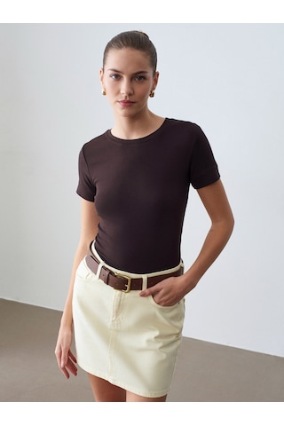 Dilvin 32637 Bisiklet Yaka T-shirt-koyu Kahve Kahverengi