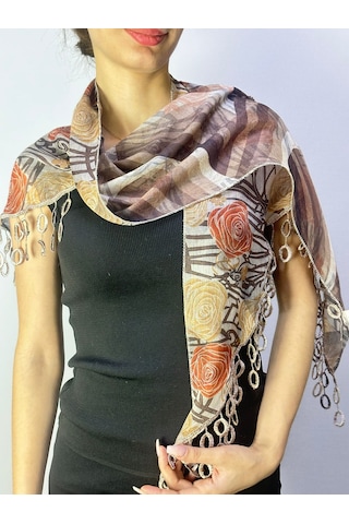 Gönülden Tasarım 160x45 Cm Çift Taraflı Çiçekli Ve Ekose Desenli Üçgen Kadın Fular Şal Renkli