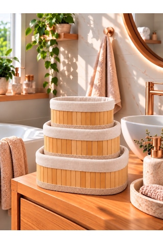 Kuzeylife Bambu Trio Oval 3lü Sepet Seti Kahverengi