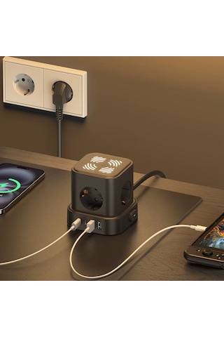 4lü Akım Korumalı Priz Gece Lambalı 2xusb 2xtype-c Çıkış Yüksek Gerilim Koruma Çoklu Priz Çoğaltıcı 2 M