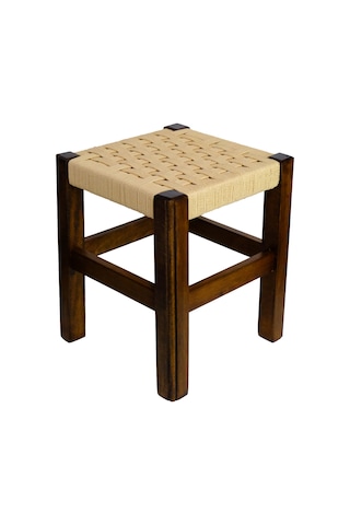 El Yapımı Ahşap Örmeli Hasır Tabure 35 Cm Şık Ve Zarif Tasarım Ceviz