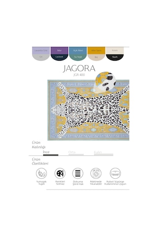 Cool Halı Jagora Leopar Halı Kaplan Desen Vintage Sarı Şönil Halı Yıkanabilir Leopar Dekoratif Halı