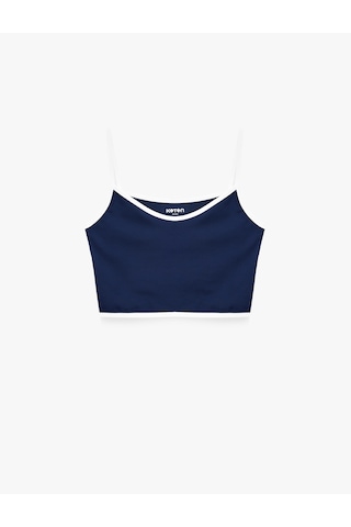 Koton Slim Fit Biyeli İnterlok İnce Askılı Kolsuz Sporcu Sütyeni Lacivert 7wak30059nk