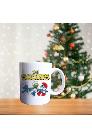 Şirinler - The Smurfs - Şirine Sevgi Temalı Çizgi Karakter Porselen Kupa Beyaz