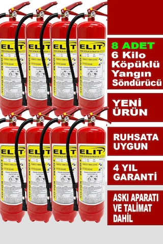6 Kg Köpüklü Yangın Söndürme Tüpü Askı Aparatı Ve Talimat Dahil Ruhsata Uygun 8'li Paket