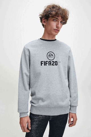 Fıfa 2020 Baskılı Gri Melanj Erkek Örme Sweatshirt