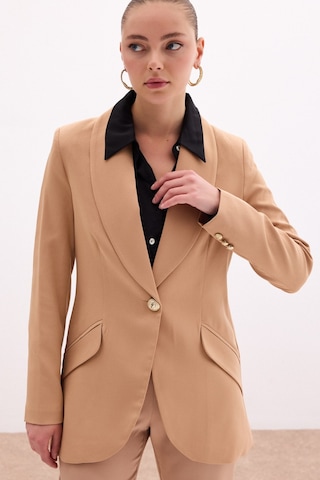 Sateen Düğme Detaylı Uzun Ceket - Camel-131431 CAMEL