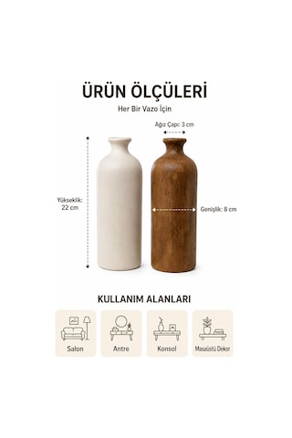 2'li Seramik Silindir Vazo Seti Beyaz Ve Kahverengi 22 Cm Dekoratif Masaüstü Vazo Beyaz-kahverengi