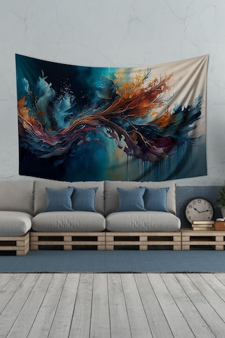 Dalgaların Dansı Desenli Duvar Halısı Duvar Örtüsü Tapestry Süet Dokulu Kumaş
