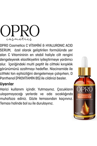 Opro Cosmetics C Vitamini & Hyaluronik Asit Aydınlatıcı Etkili Cilt Bakım Serumu 30 Ml - Niacinamide