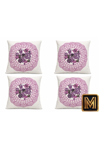 Kırlent 9 4'lü Dekoratif Kırlent Kılıfı Seti 45x45 Cm Kırmızı Çiçek Desenli Modern Salon Ve Koltuk Yastık Kılıfı Gizli Fermuarlı Çok Renkli