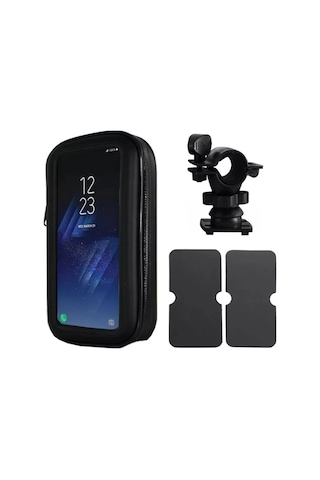 Samdoo Bisiklet İçin Su Geçirmez Telefon Kılıfı Ve 360 Dönen Tutucu - 6.3 İnç Telefonlar İçin Siyah Paket Kılıf + Tutucu + Renkli Kutu Siyah