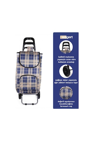 Su Geçirmez Çantalı Katlanabilir Alüminyum Pazar Arabası Mavi