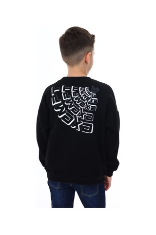 Toontoy Kids Toontoy Erkek Çocuk Relax Fit Bisiklet Yaka Düşük Omuz Baskılı Parçalı Sweatshirt - 2 İplik Siyah