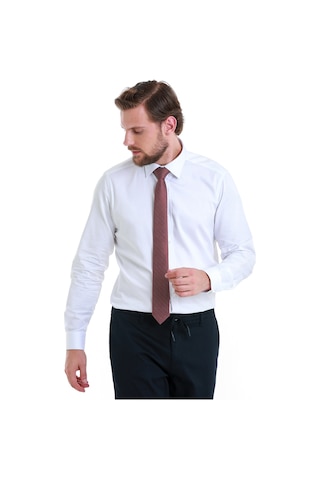 Hatemoğlu Beyaz Slim Fit Düz 100% Pamuk Slim Yaka Uzun Kollu Saten Gömlek 27787 4111993