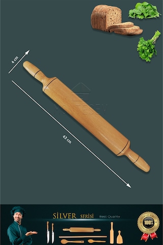 Silver Serisi Ahşap Hamur Açma Oklava Merdane Lazbisa Bıçak 8 Li