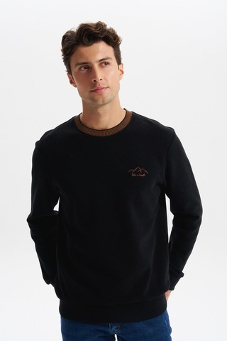 AR-MA Arma Erkek Regular Fit Örme Selanik Sweatshirt %65 Pamuk %35 Polyester, Karbon Fırçalı, Basic Bisiklet Yaka K30124698902 Siyah