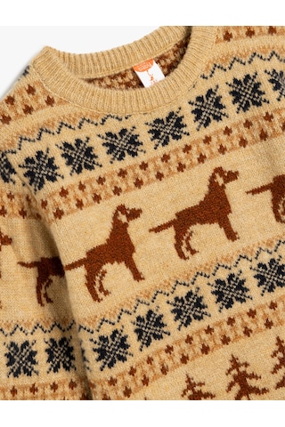 Koton Bisiklet Yaka Uzun Kollu Desenli Triko Kazak Bej 5wmb90014tt Ekru