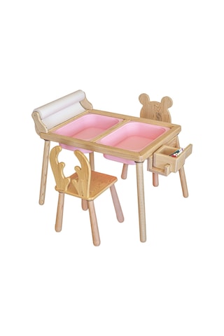 Woodnjoytoy Woodnjoy Masif Ağaç Aktivite & Çalışma Masası + 2 Sandalye
