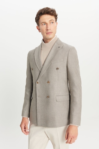 Altınyıldız Classıcs Erkek Bej Yünlü Slim Fit Kırlangıç Yaka Kapak Cepli Diagonal Desenli Blazer Kruvaze Ceket
